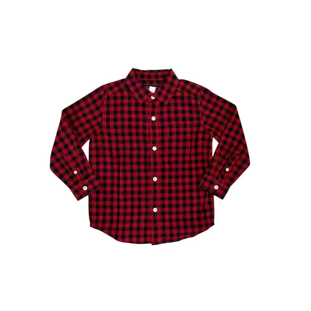 Children's Place Button Down Buffalo Plaid Holiday Casual Dress Shirt Size 4